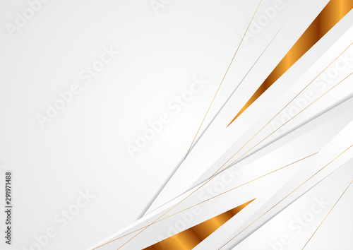 Grey corporate abstract background with golden bronze lines and stripes. Vector modern geometric design