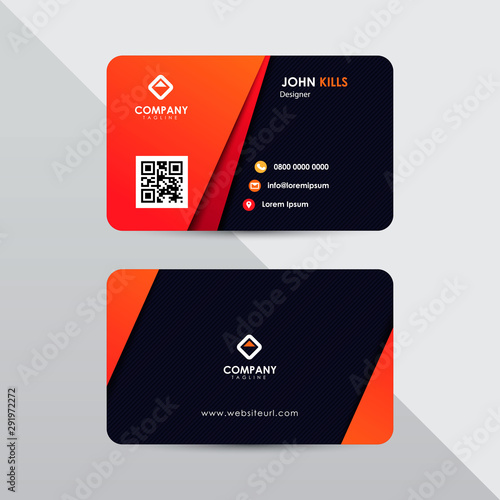 Modern business card design template. Red and orange color element clean composition.