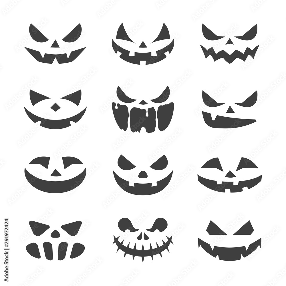 vector black pumpkin face halloween icons set vector black pumpkin face halloween icons set