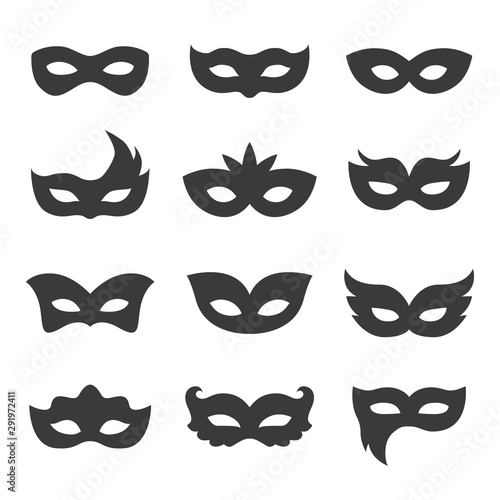 set of vector black carnival masks