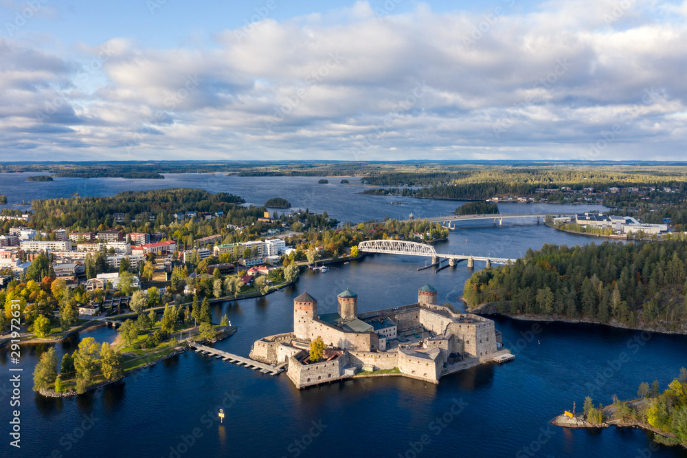 Fototapeta premium City Savonlinna bird's eye view, view of the castle Olavinlinna.