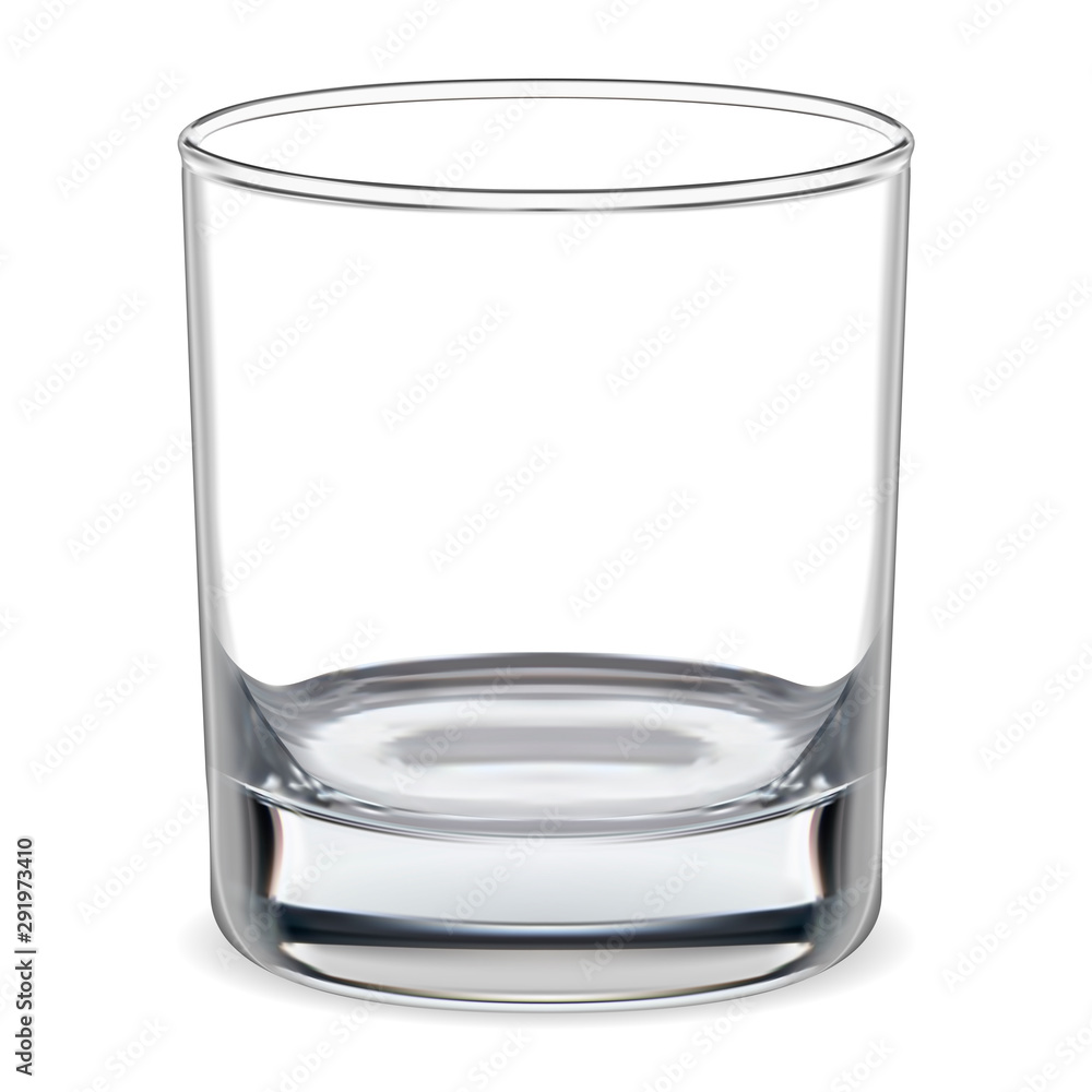 Empty glass. Transparent whiskey glass. Clear glassware for water