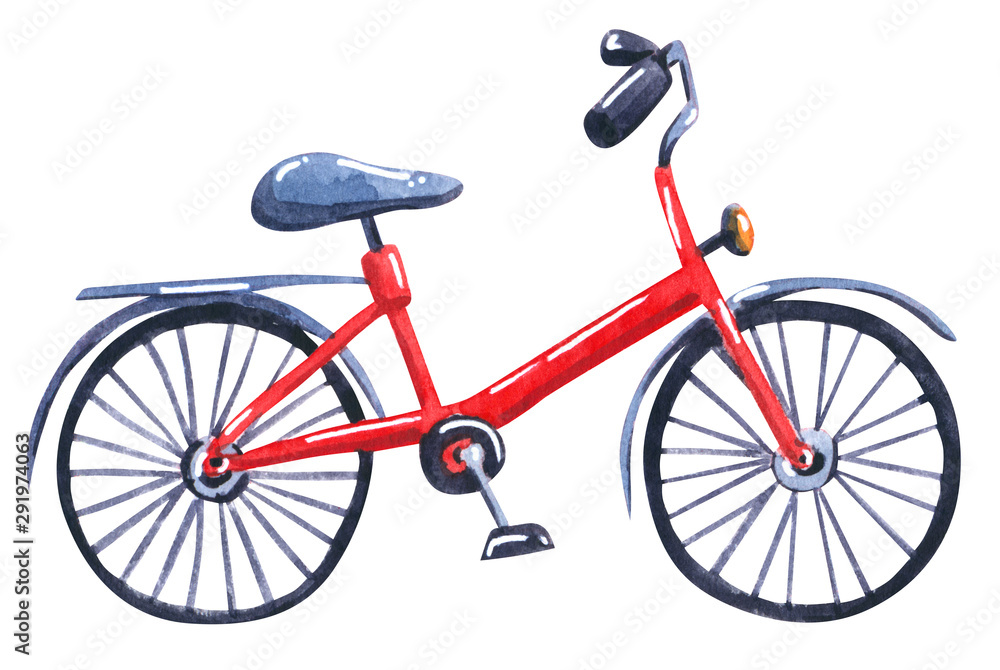 Bicycle, hand drawn watercolor illustration isolated on white.