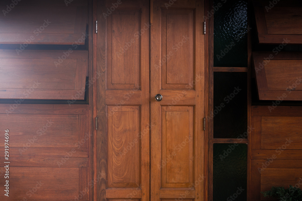 Lock on wood door,wood door entrance of residential house