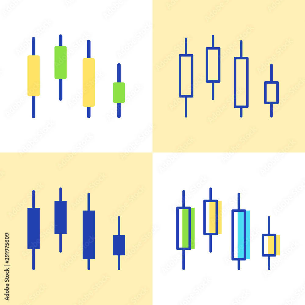 Candlestick chart icon set in flat and line style Candlestick chart icon set in flat and line style