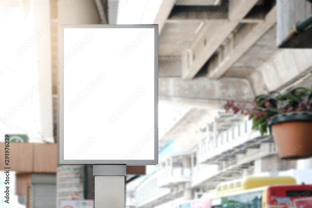 big blank billboard white LED screen vertical outstanding in the city on pathway side the road traffic with car for display advertisement text template promotion new brand at outdoor.