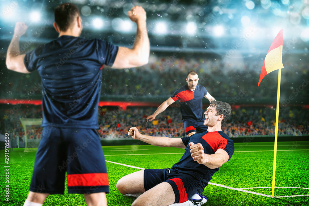 Soccer team rejoice for the victory at the stadium Soccer team rejoice for the victory at the stadium