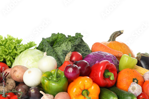 Composition with fresh vegetables isolated on white background