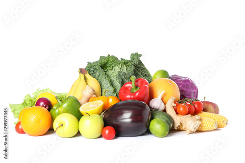 Fototapeta Naklejka Na Ścianę i Meble -  Composition with fresh vegetables and fruits isolated on white background