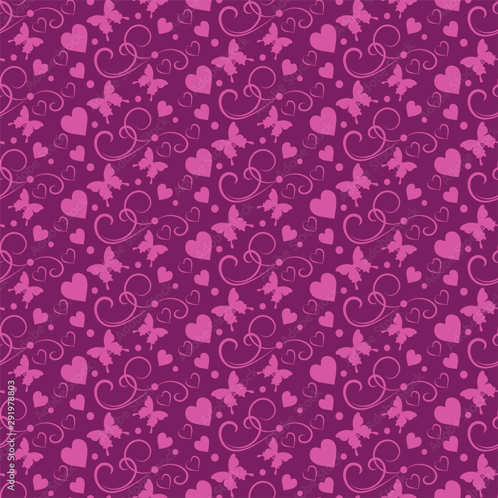 Fototapeta premium Pink background pattern. Background image in a modern style. Seamless floral pattern with butterflies, wallpaper texture