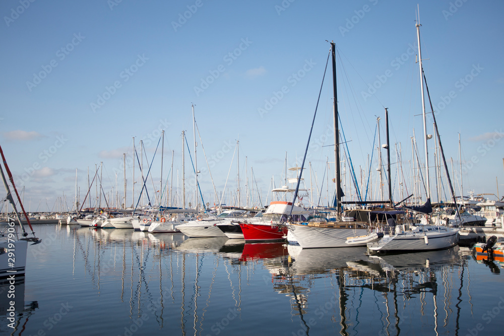 Boats Docked at the Sea Port.  Boats Docked at the Yacht Club at sunset