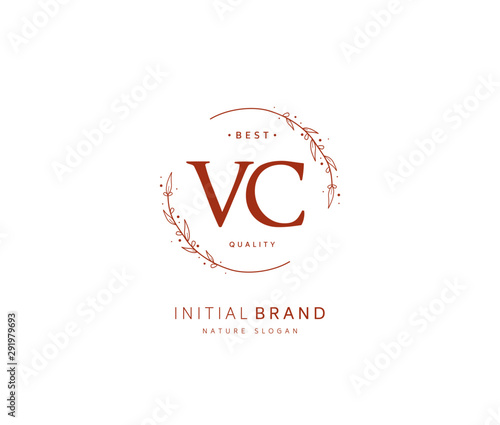 V C VC Beauty vector initial logo, handwriting logo of initial signature, wedding, fashion, jewerly, boutique, floral and botanical with creative template for any company or business.