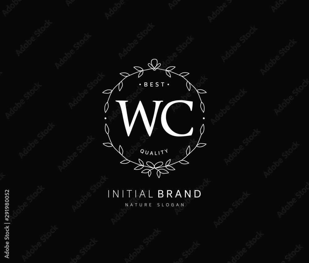 Fototapeta premium W C WC Beauty vector initial logo, handwriting logo of initial signature, wedding, fashion, jewerly, boutique, floral and botanical with creative template for any company or business.