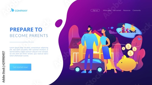 Husband and wife, couple dreaming about children. Traditional values. Family planning, family health services, prepare to become parents concept. Website homepage landing web page template.