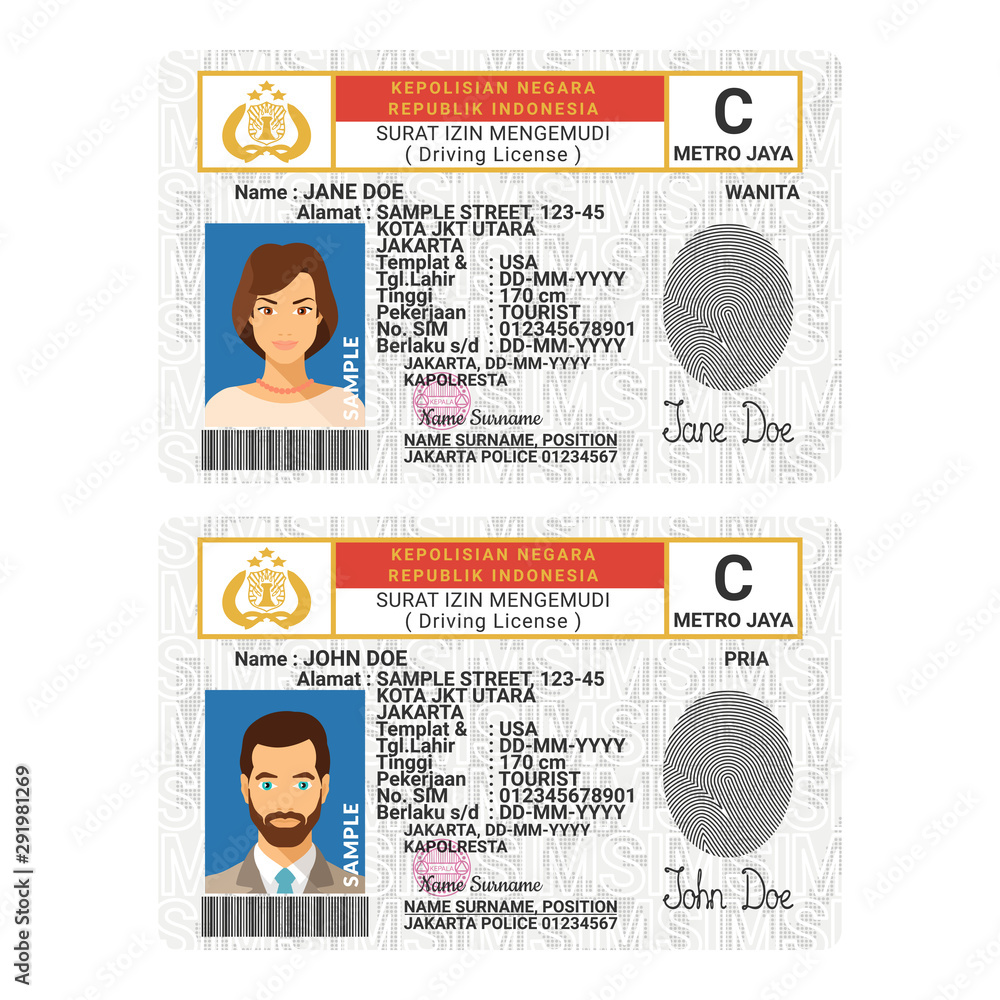 Vector template of toy driver license plastic card for Indonesia Stock