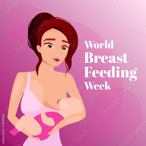 World breastfeeding week social media post mockup. Baby nursing, breast feeding. Advertising web banner template. Social media booster, content layout. Promotion poster, print with flat illustrations