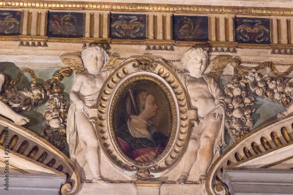 Margaret of Austria portrait in the Room of Leo X at medieval Palazzo Vecchio, Florence, Italy.