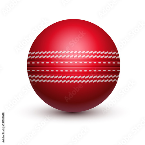 Red cricket ball with leather string