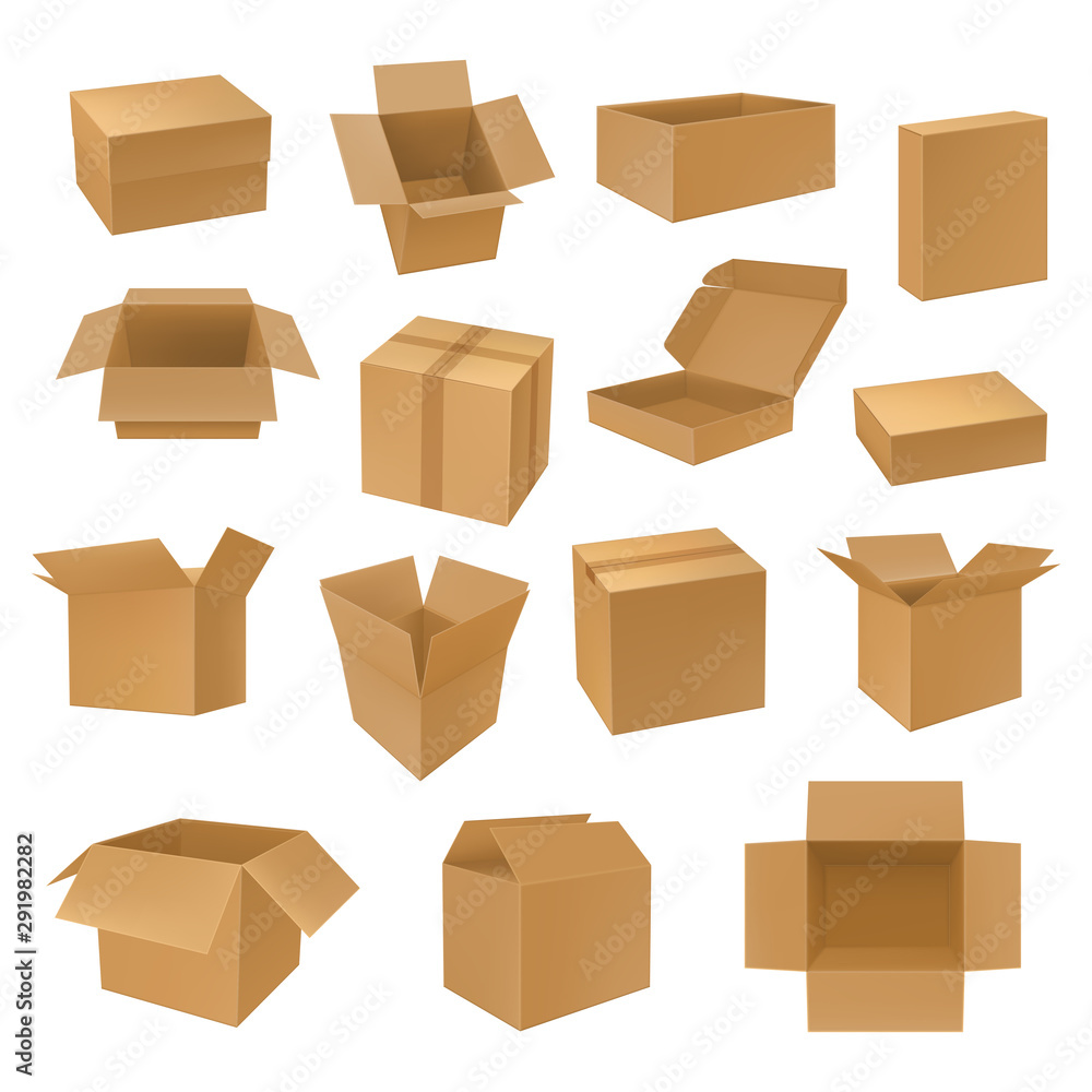 Set of isolated isometric 3d carton boxes. Set of isolated isometric 3d carton boxes.