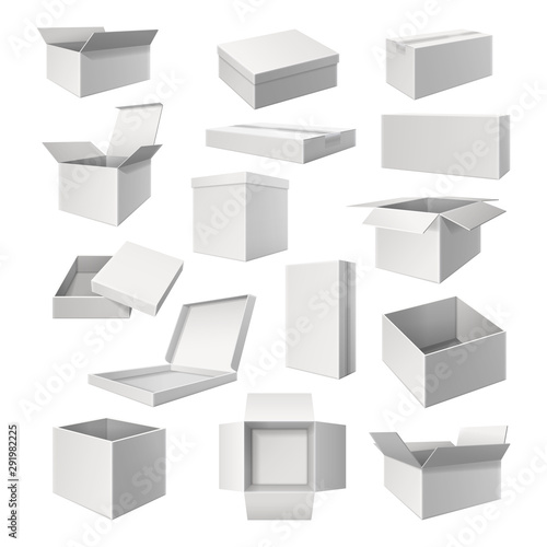 Set of realistic white boxes for cargo delivery