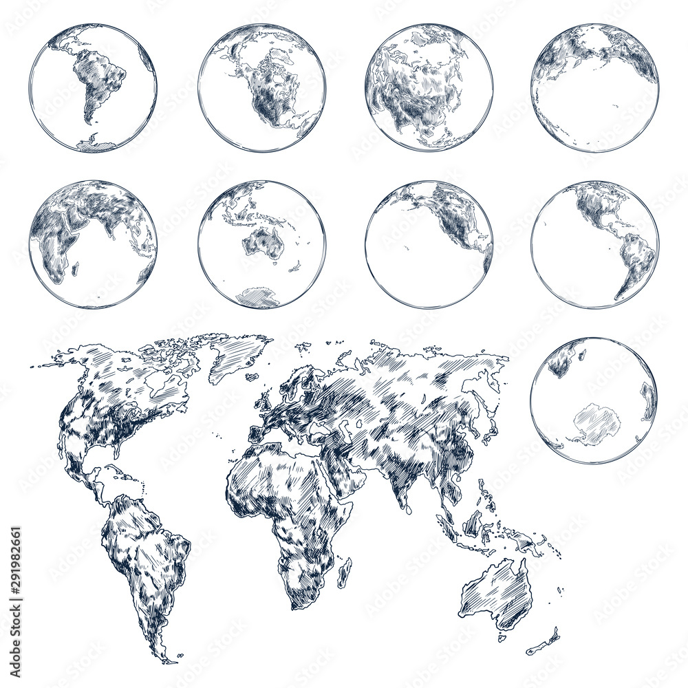Obraz Sketch of earth planet continents. World map