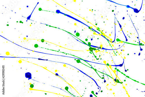 Blue green and yellow flicking technique painting