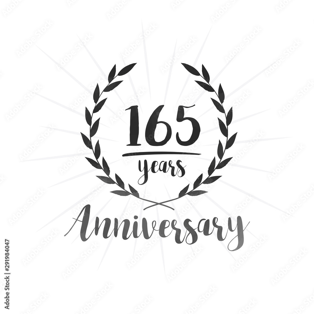 165 years anniversary celebration logo. One hundred and sixty-five years celebrating watercolor design template. Vector and illustration.