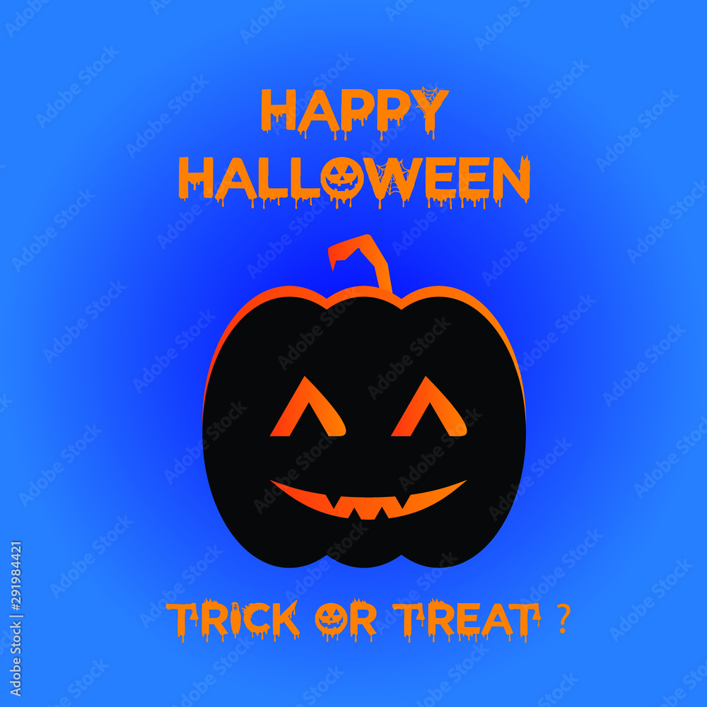 Happy Halloween with smiling pumpkins text isolated on blue background. Calligraphy vector illustration Happy Halloween with smiling pumpkins text isolated on blue background. Calligraphy vector illustration