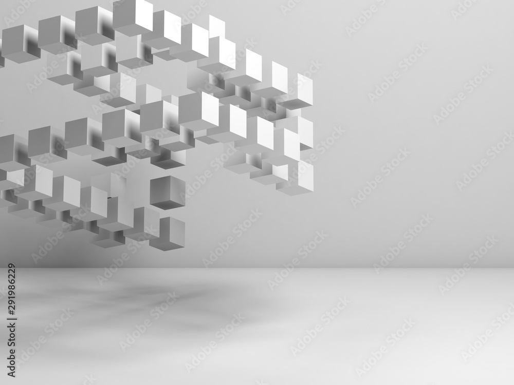 Flying structure of white flying cubes 3 d Flying structure of white flying cubes 3 d