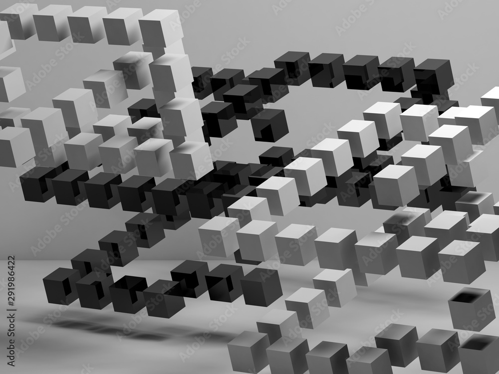 3d black and white flying cubes installation 3d black and white flying cubes installation