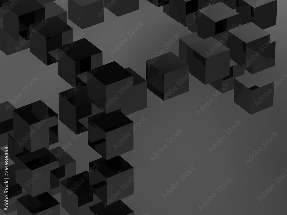 Fototapeta premium Abstract cg background with flying black cubes