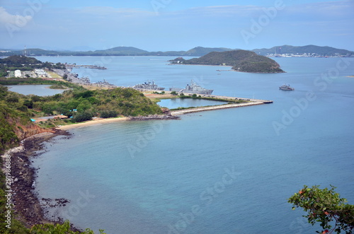 The marina of Sattahip Naval Base, Thailand, viewed from the top of the hill 