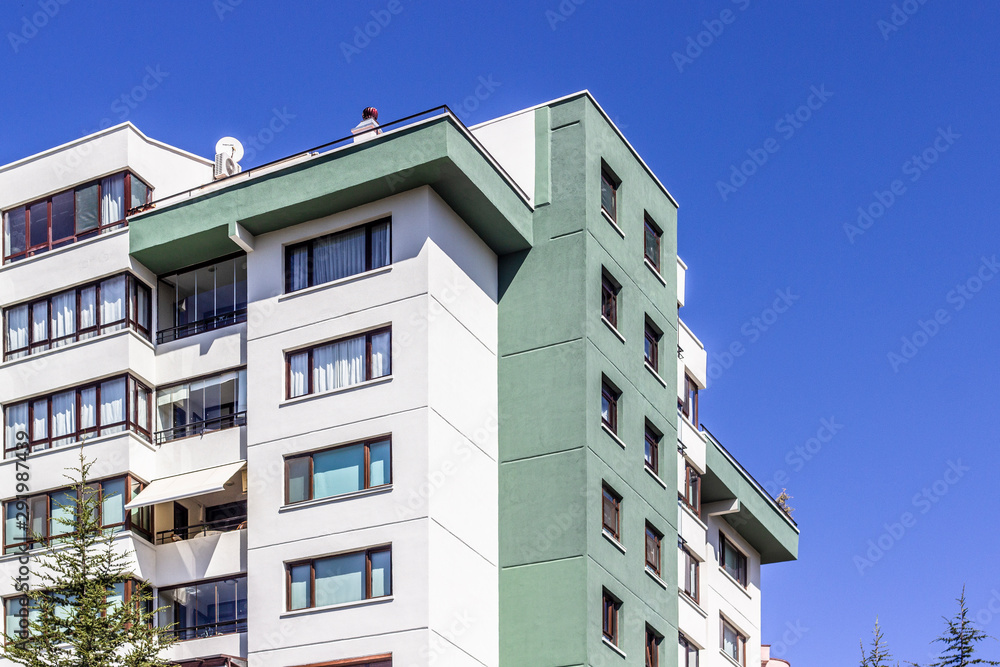 Bottom shoot of simple reinforced concrete structured mass housing building corner