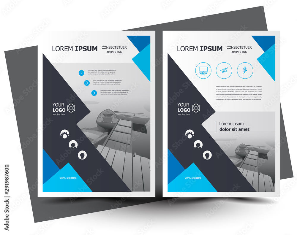 Flyer brochure design, business flyer size A4 template, creative leaflet, trend cover geometric blue color