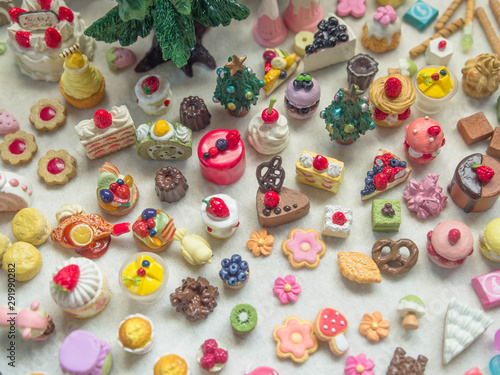 Merry Chrismas with a lot of miniature toys. Sweet party  dessert table toy concept.