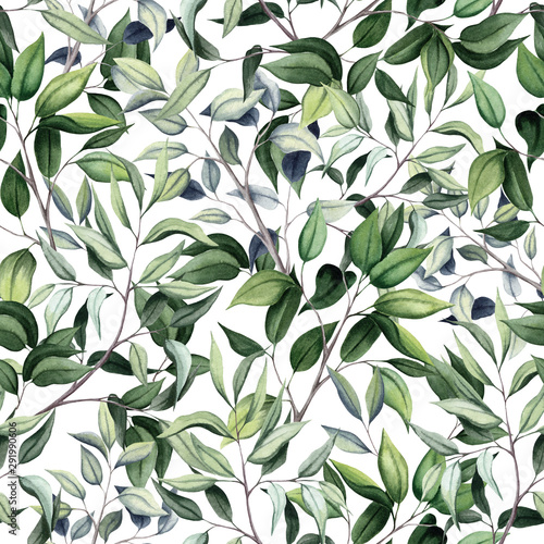 Seamless Pattern of Watercolor Green Foliage