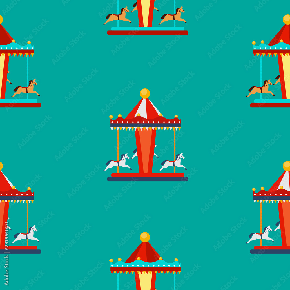 Amusement park element, Carousel with horses. vector Illustration Amusement park element, Carousel with horses. vector Illustration