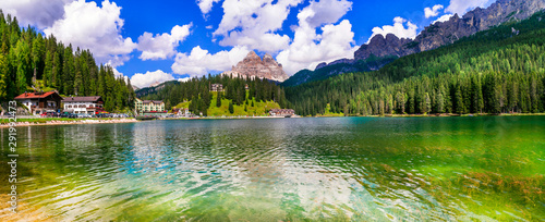 Beautiful mountain lake Lago di Misurina in Dolomites, northen Italy,Belluno