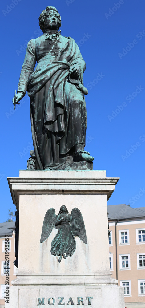 statue dedicated to the Austrian composer Mozart in Salzburg