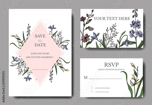 Vector Wildflower floral botanical flowers. Black and white engraved ink art. Wedding background card decorative border.
