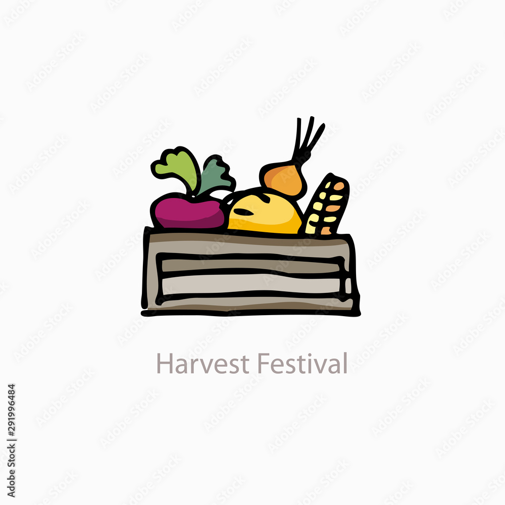 Hand drawn illustration of crate with vegetables Hand drawn illustration of crate with vegetables