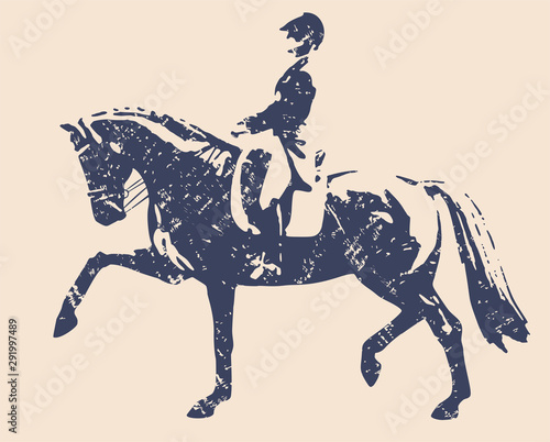 Grunge image of a rider on a horse