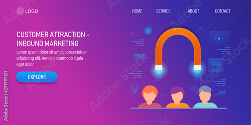 Customer attraction, inbound marketing, magnet attracting new business leads, Web banner template, presentation concept.