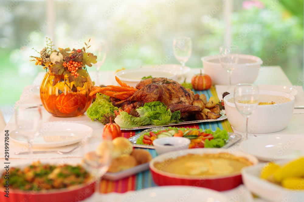 Thanksgiving dinner. Turkey table setting.