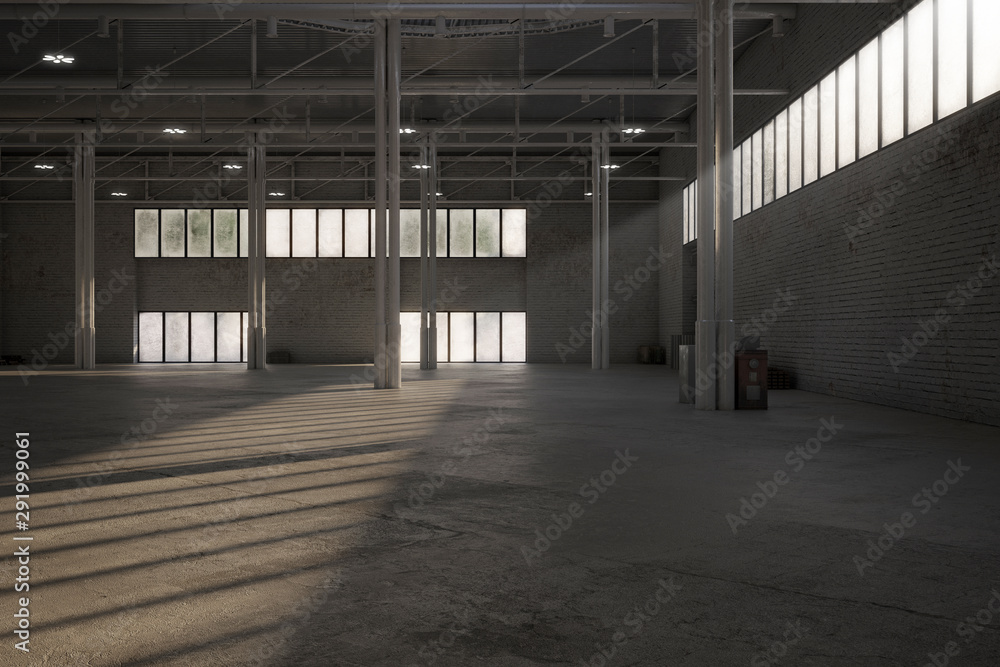 Old industrial factory background. Low angle view. 3D render