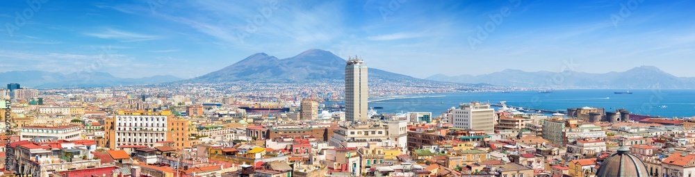 Panoramic view of Naples and Mount Vesuvius, Italy