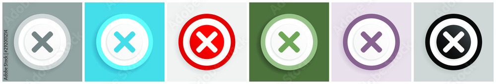 Obraz premium Cancel icon set, colorful flat design vector illustrations in 6 options for web design and mobile applications