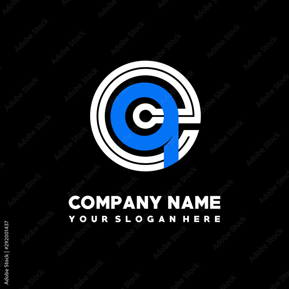 Initial lowercase letter EQ, linked circle outline logo elegant, color white, blue on black background Initial lowercase letter EQ, linked circle outline logo elegant, color white, blue on black background