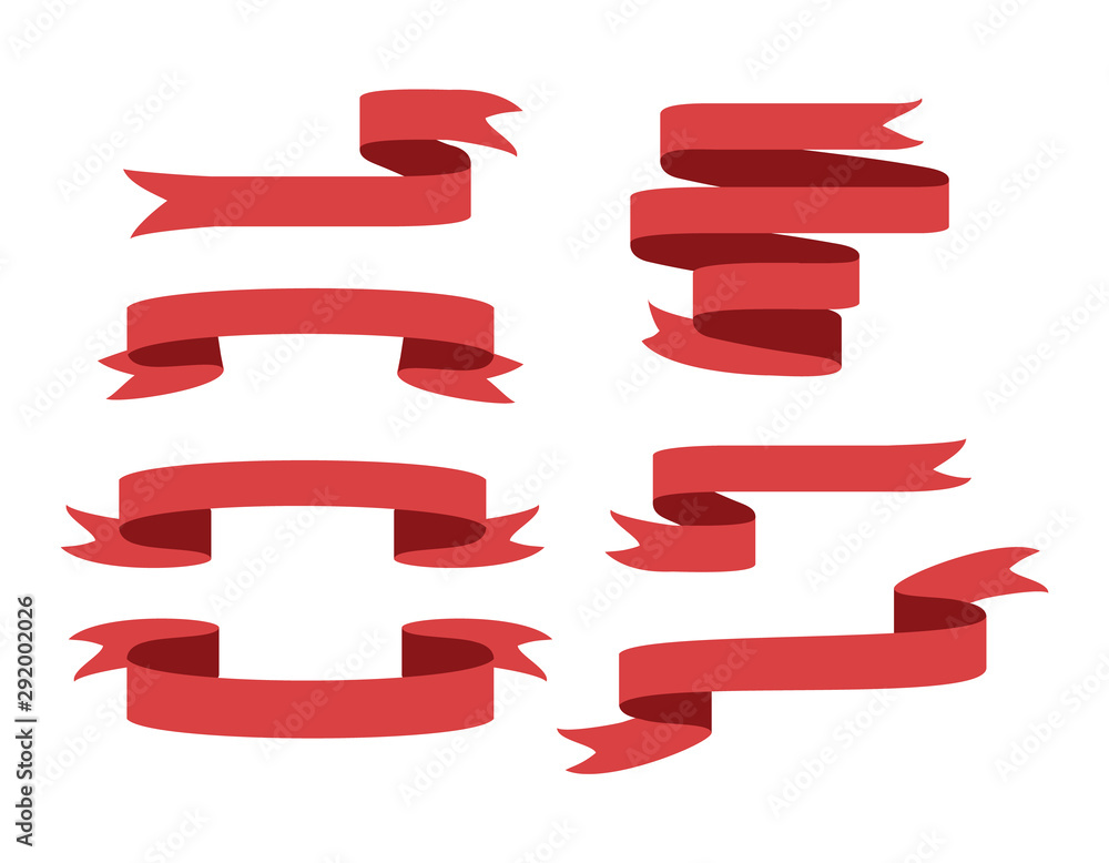 Red ribbon banners set. Blank Isolated illustration