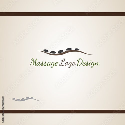 Vector logo design for massage with spa hot lava stones on body. Simple design.